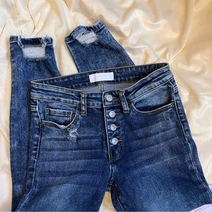 Vervet distressed raw hem button fly ankle jeans blue Sz 26 measure approx 29+